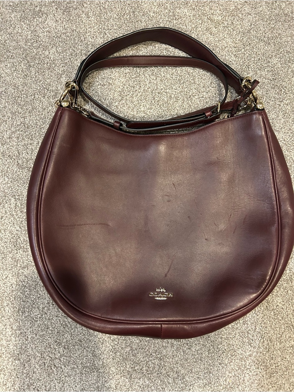 Coach Wine Leather Crescent Shoulder Bag